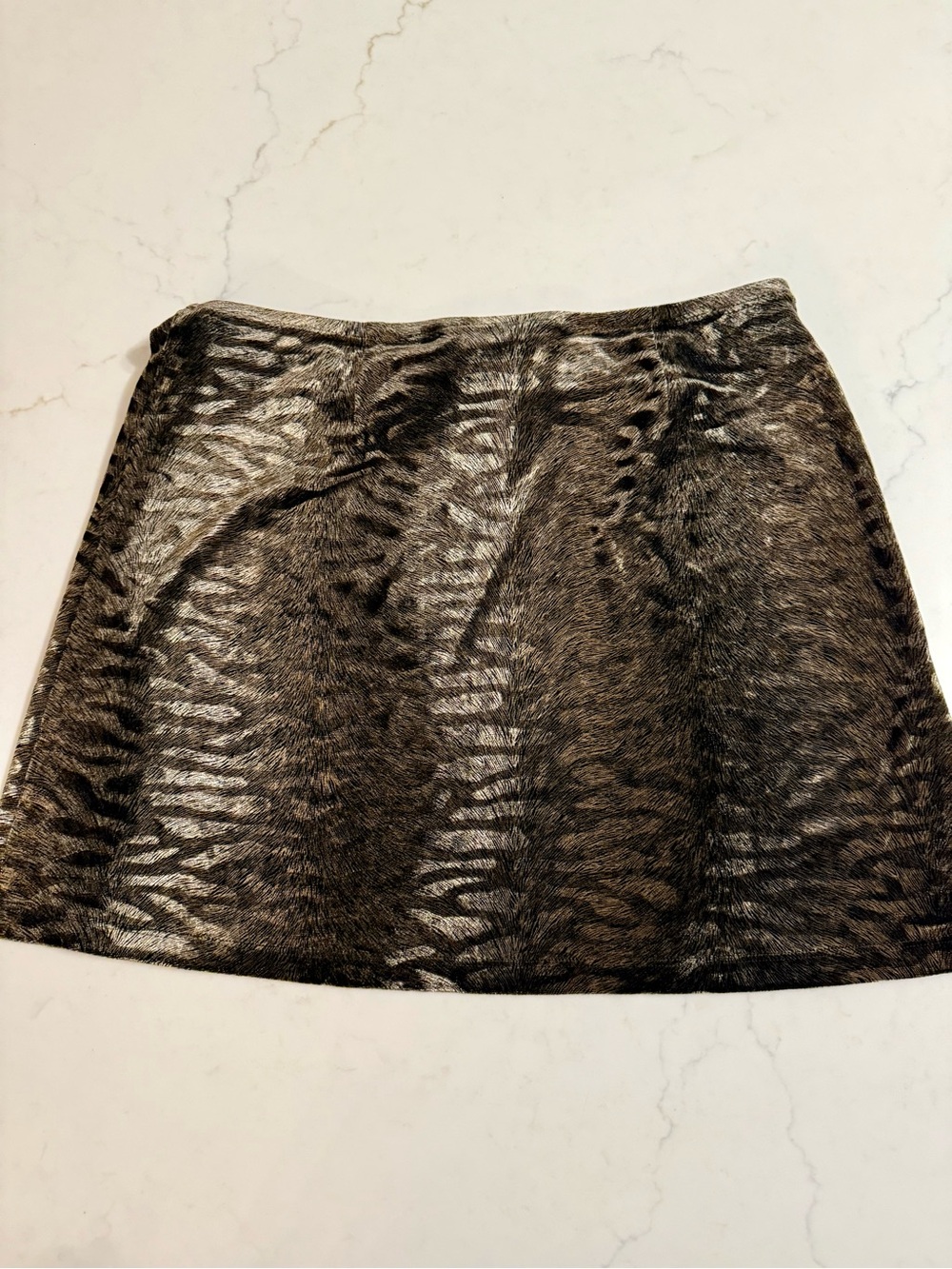 Express Faux Fur Animal-Print Mini Skirt in Black and Brown